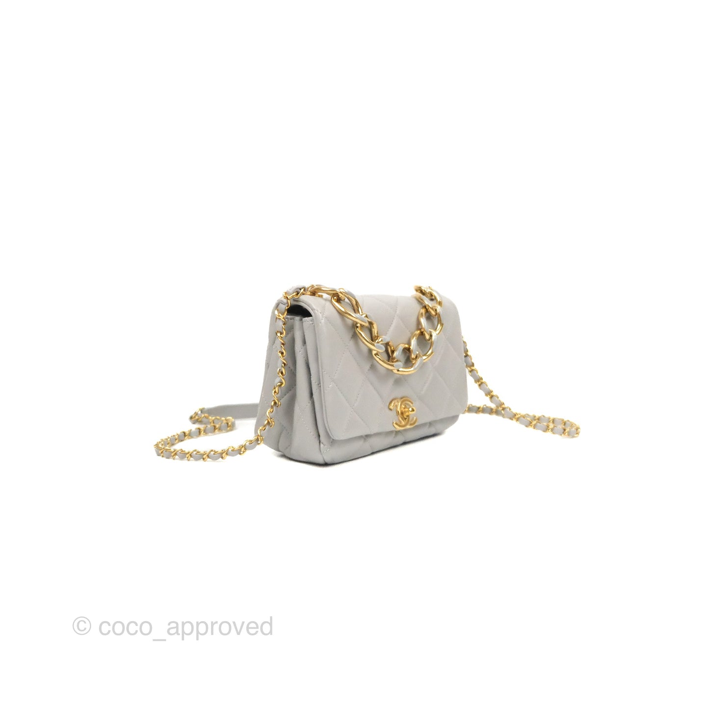 Chanel Quilted Small Color Match Flap Grey Lambskin Gold Hardware