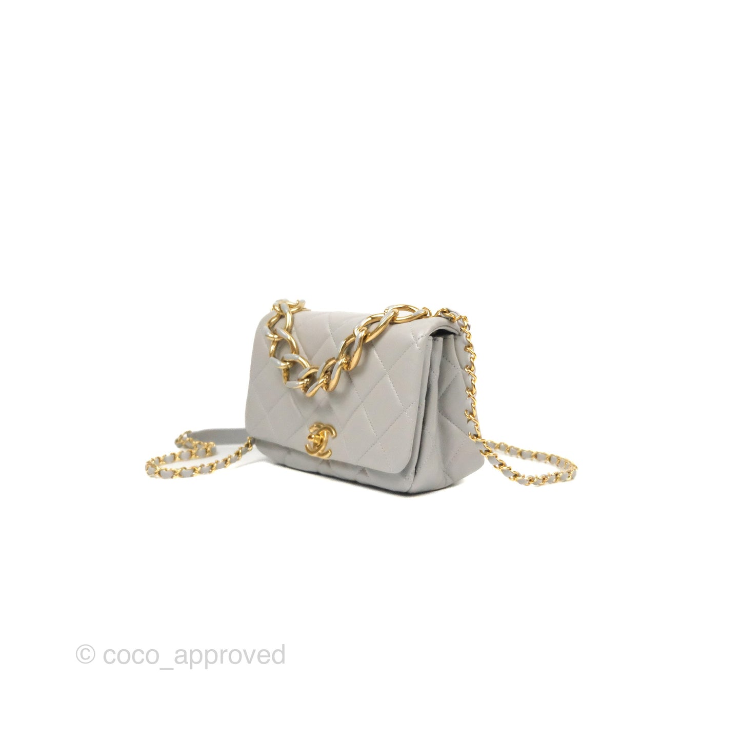 Chanel Quilted Small Color Match Flap Grey Lambskin Gold Hardware