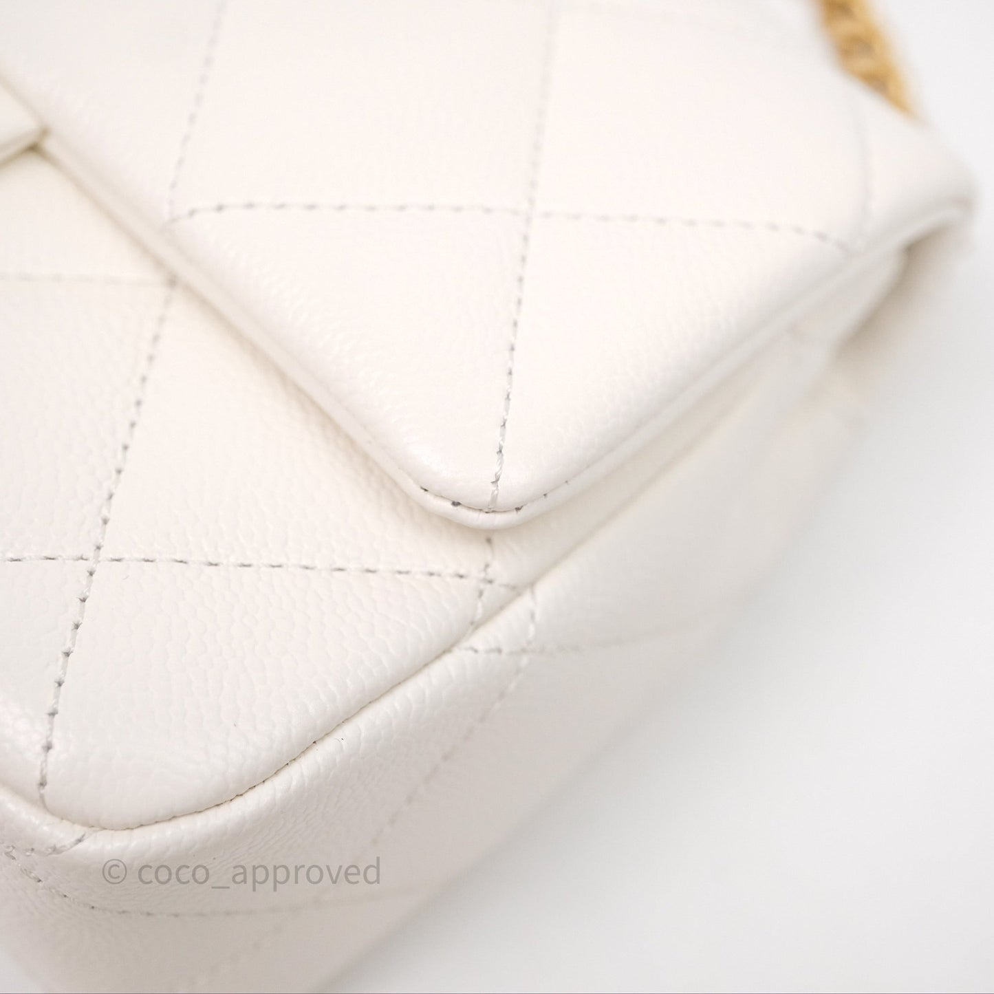 Chanel Mini Flap Bag Heart Adjustable Chain White Caviar Aged Gold Hardware