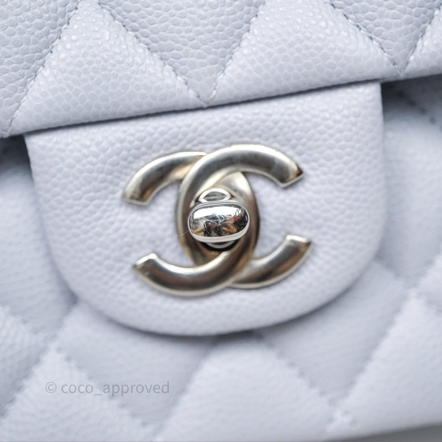 Chanel Classic M/L Medium Flap Light Blue Caviar Silver Hardware