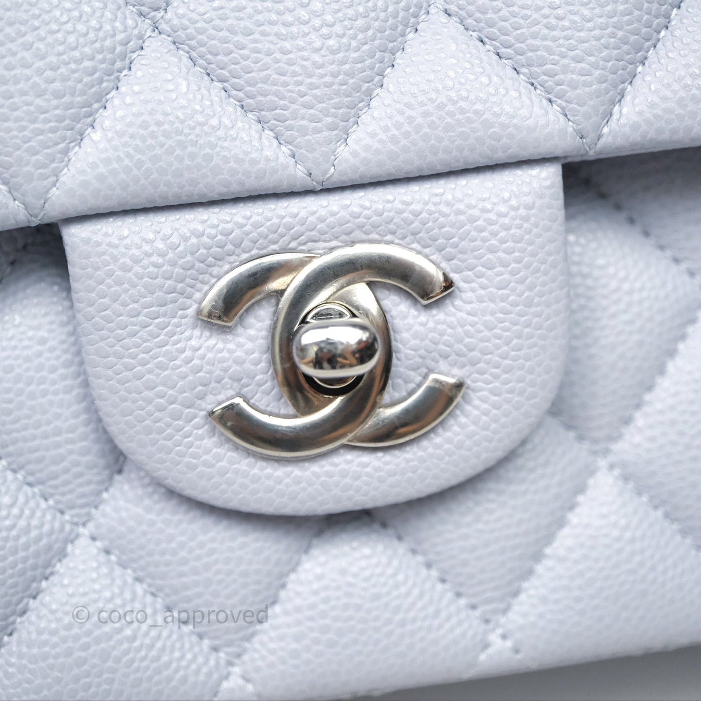 Chanel Classic M/L Medium Flap Light Blue Caviar Silver Hardware