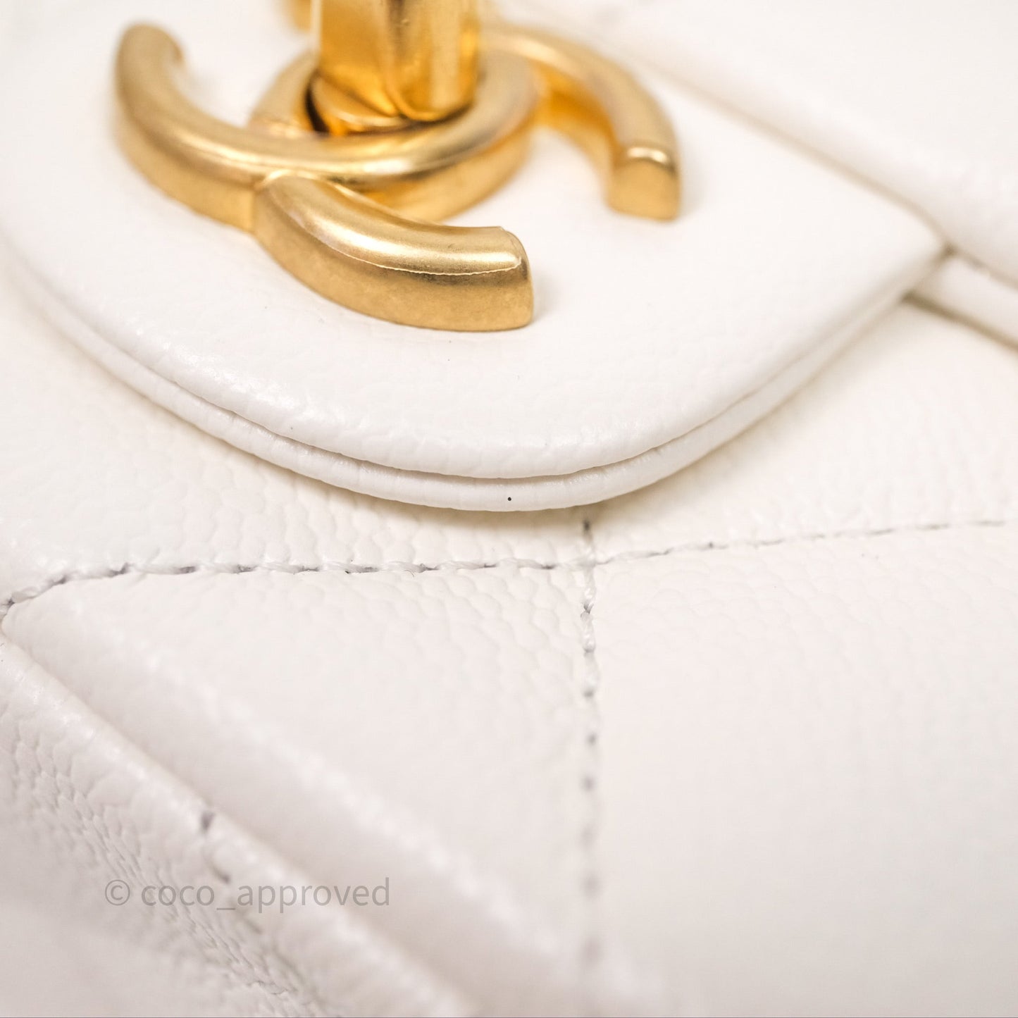 Chanel Mini Flap Bag Heart Adjustable Chain White Caviar Aged Gold Hardware