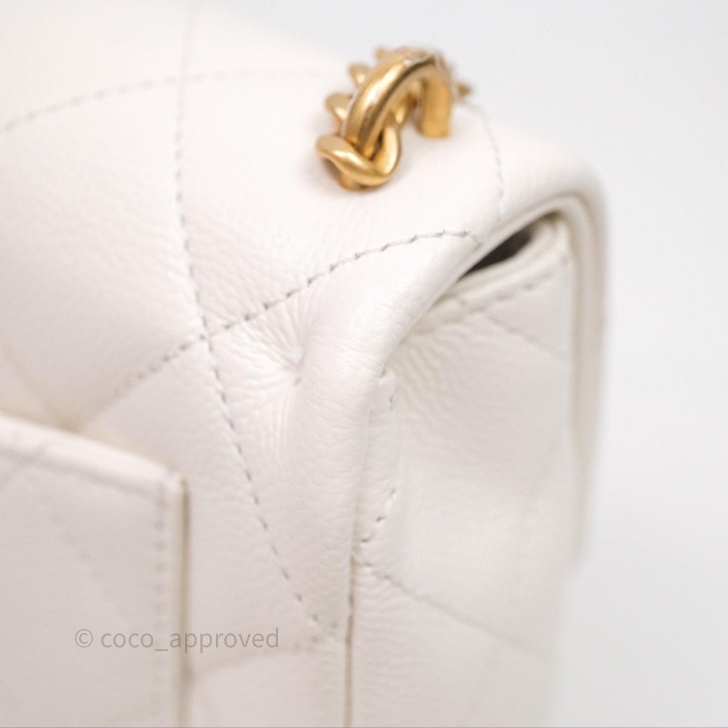 Chanel Mini Flap Bag Heart Adjustable Chain White Caviar Aged Gold Hardware