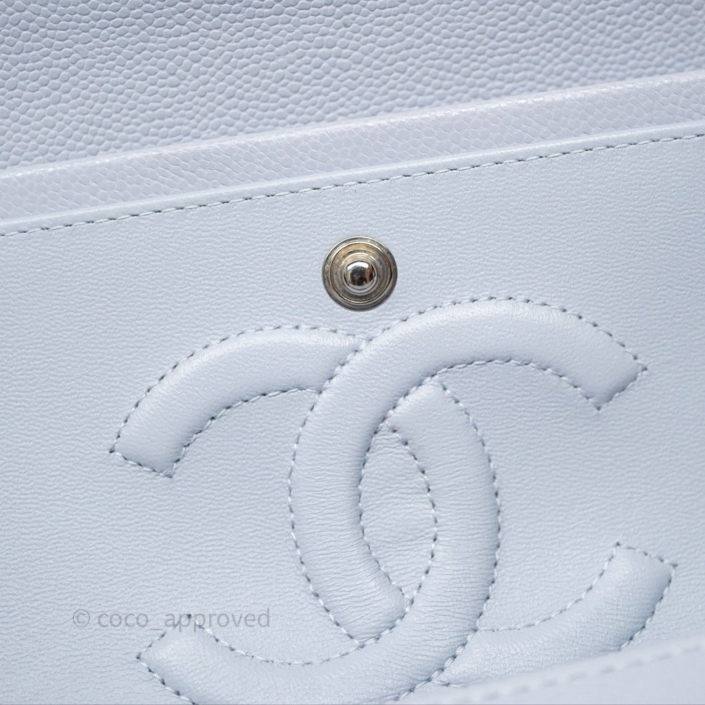 Chanel Classic M/L Medium Flap Light Blue Caviar Silver Hardware