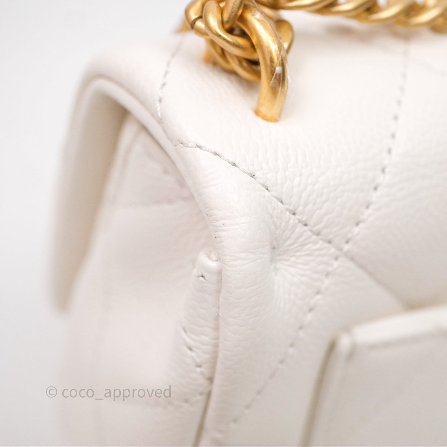 Chanel Mini Flap Bag Heart Adjustable Chain White Caviar Aged Gold Hardware