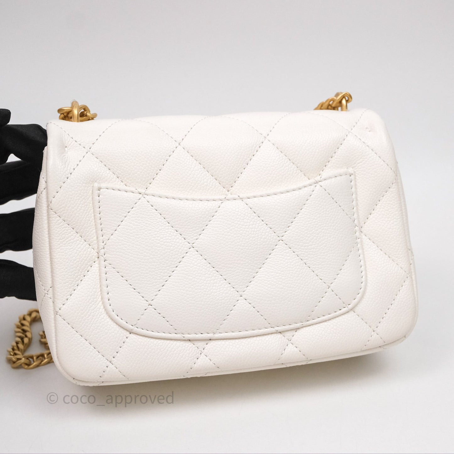 Chanel Mini Flap Bag Heart Adjustable Chain White Caviar Aged Gold Hardware