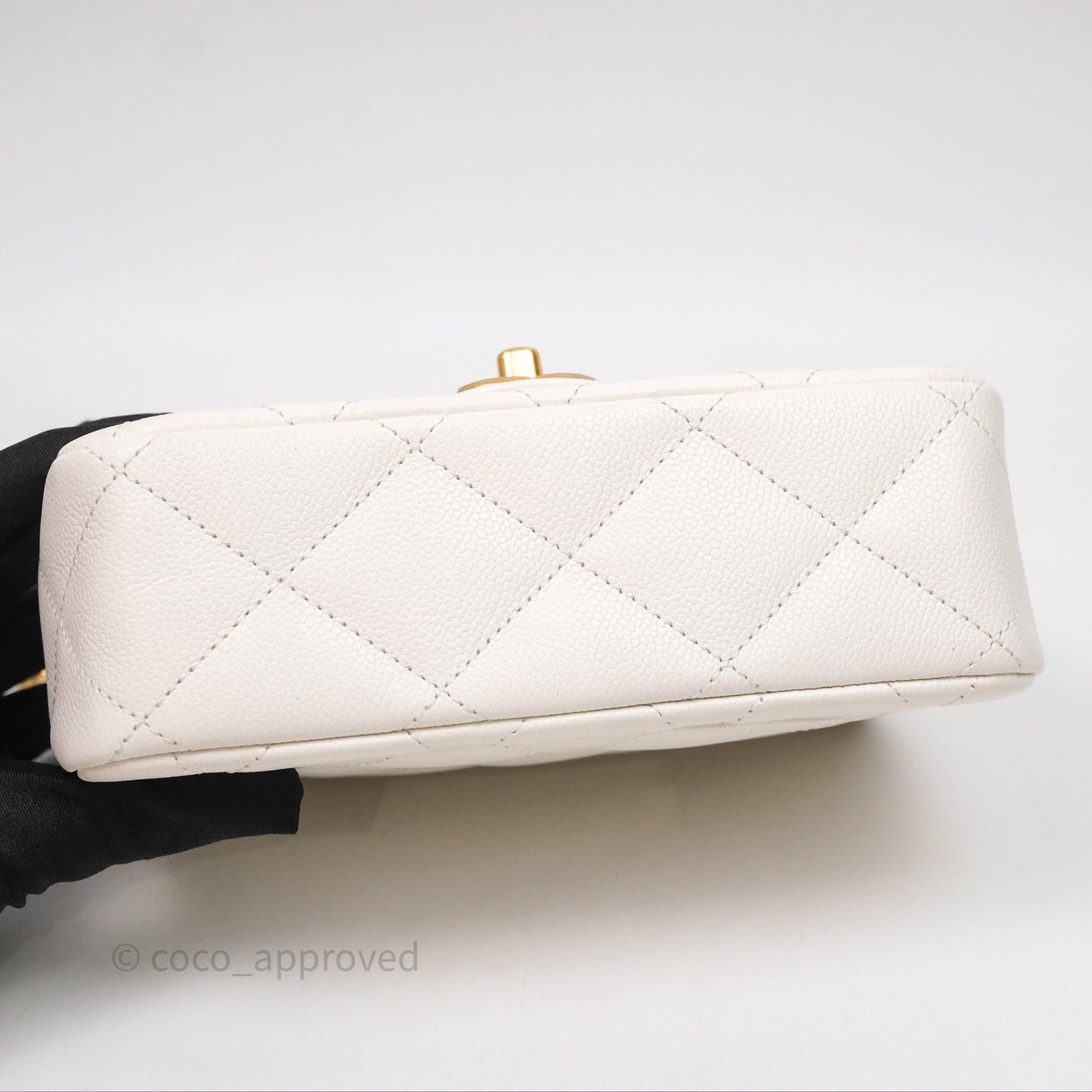 Chanel Mini Flap Bag Heart Adjustable Chain White Caviar Aged Gold Hardware