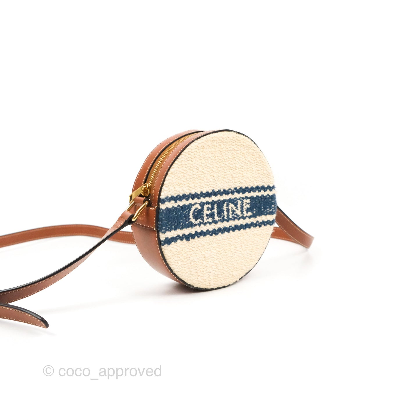 Celine Perth Embroidered Blue Cream Round Mini Crossbody Bag