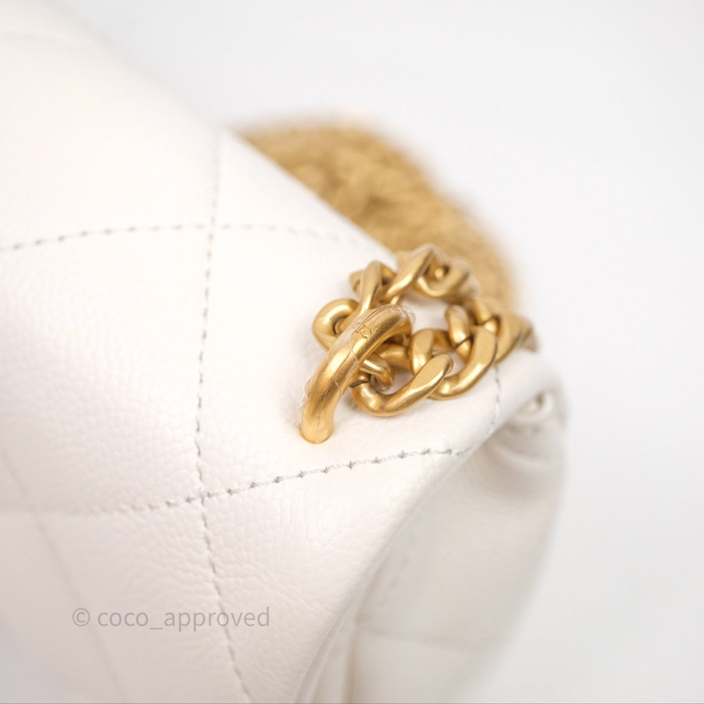 Chanel Mini Flap Bag Heart Adjustable Chain White Caviar Aged Gold Hardware