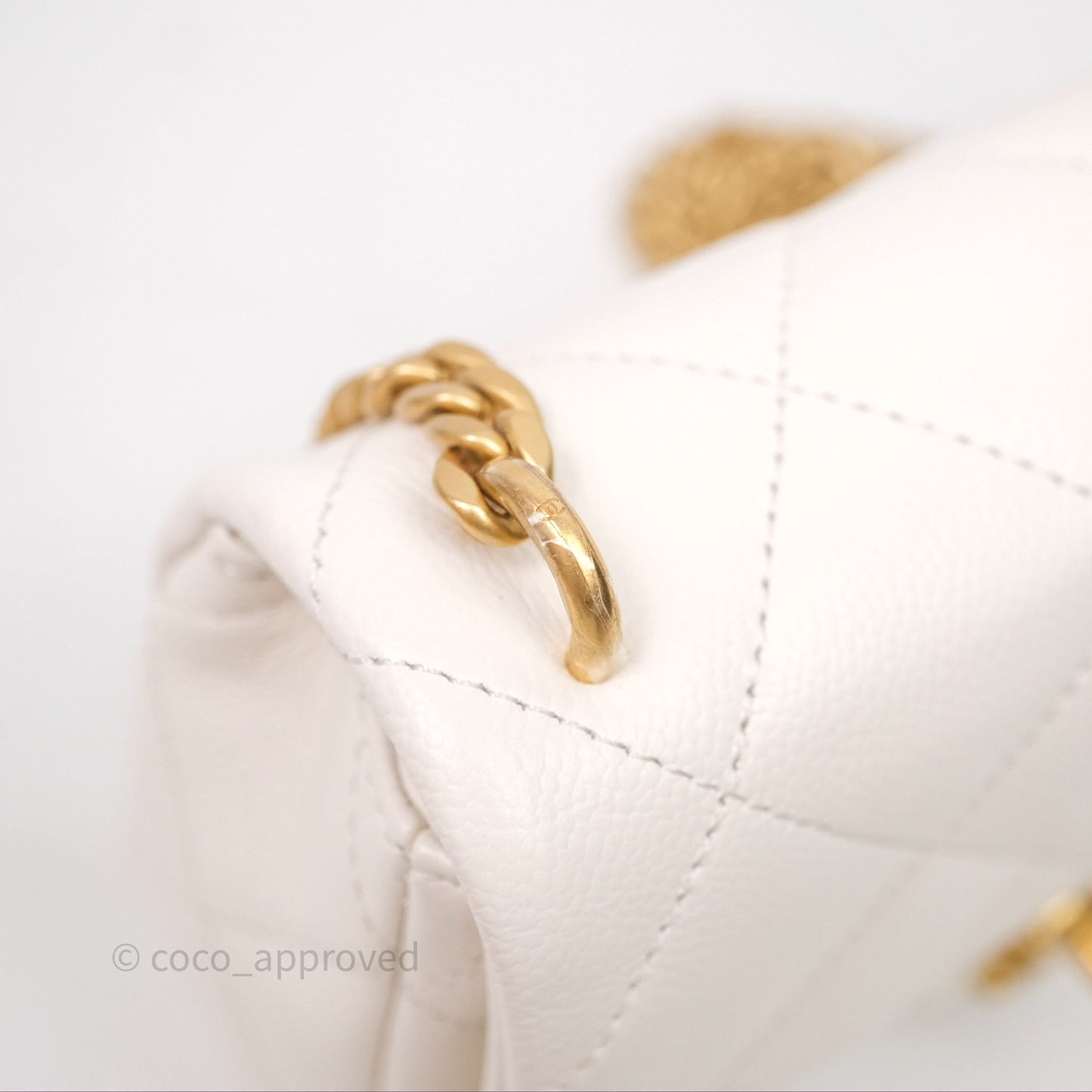 Chanel Mini Flap Bag Heart Adjustable Chain White Caviar Aged Gold Hardware