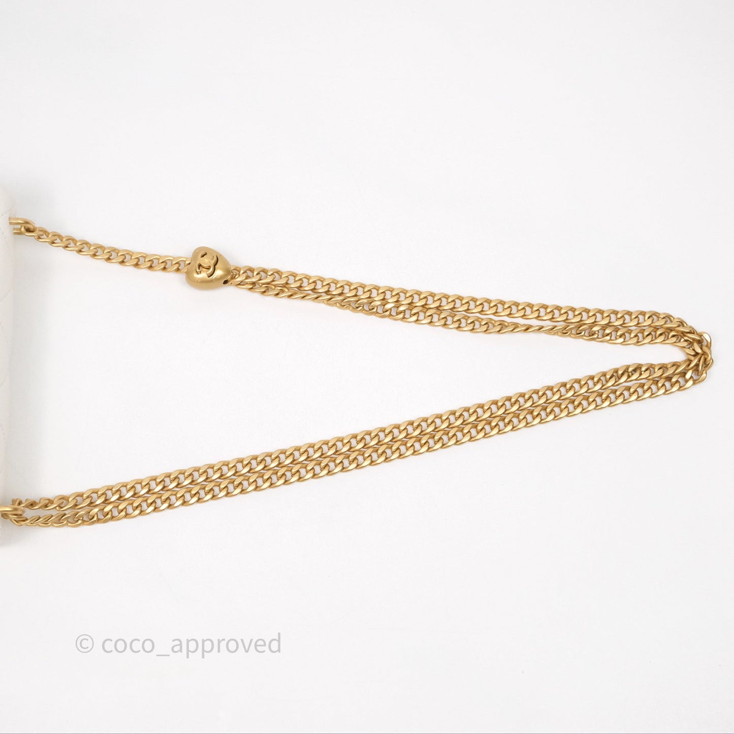 Chanel Mini Flap Bag Heart Adjustable Chain White Caviar Aged Gold Hardware