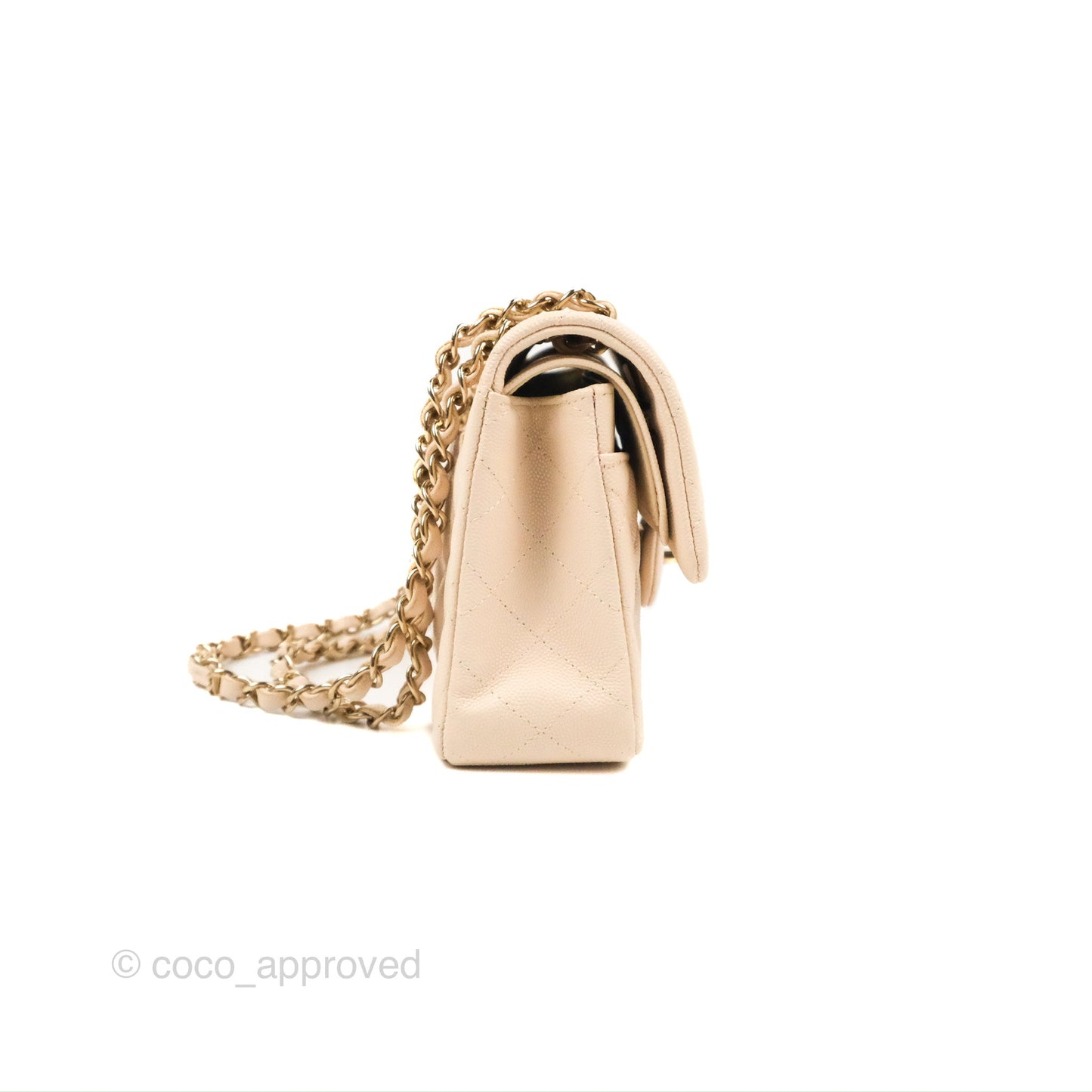 Chanel Small Classic Quilted Flap Light Ivory Beige Caviar Gold Hardware 20C