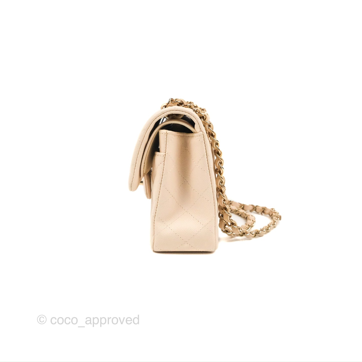 Chanel Small Classic Quilted Flap Light Ivory Beige Caviar Gold Hardware 20C