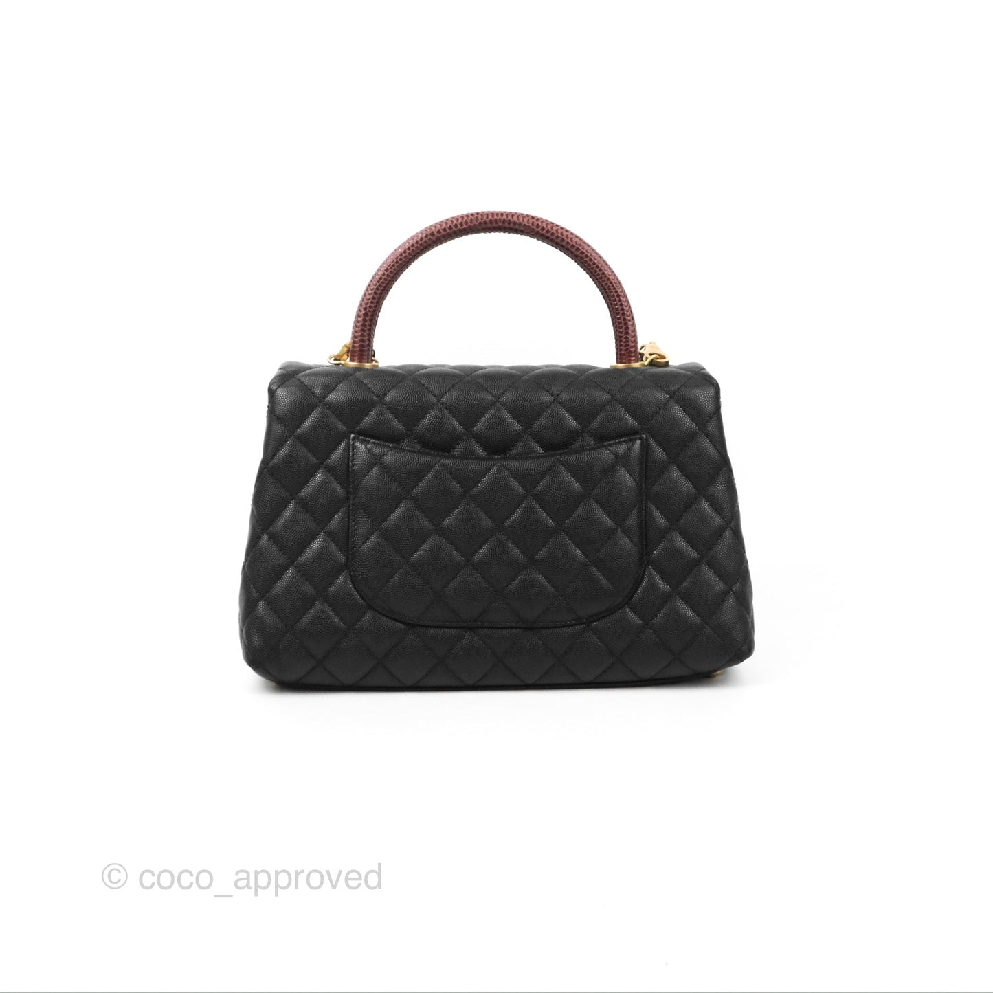 Chanel Medium Coco Handle Quilted Black Caviar Lizard Handle Gold Hardware