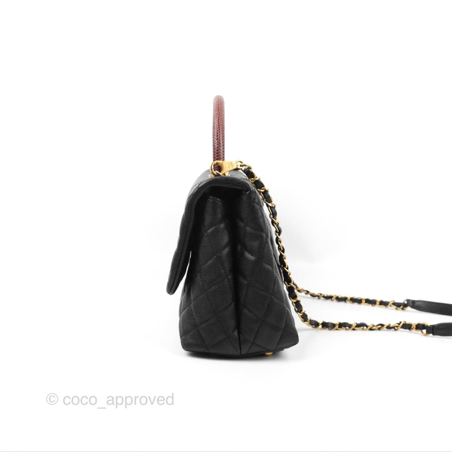 Chanel Medium Coco Handle Quilted Black Caviar Lizard Handle Gold Hardware