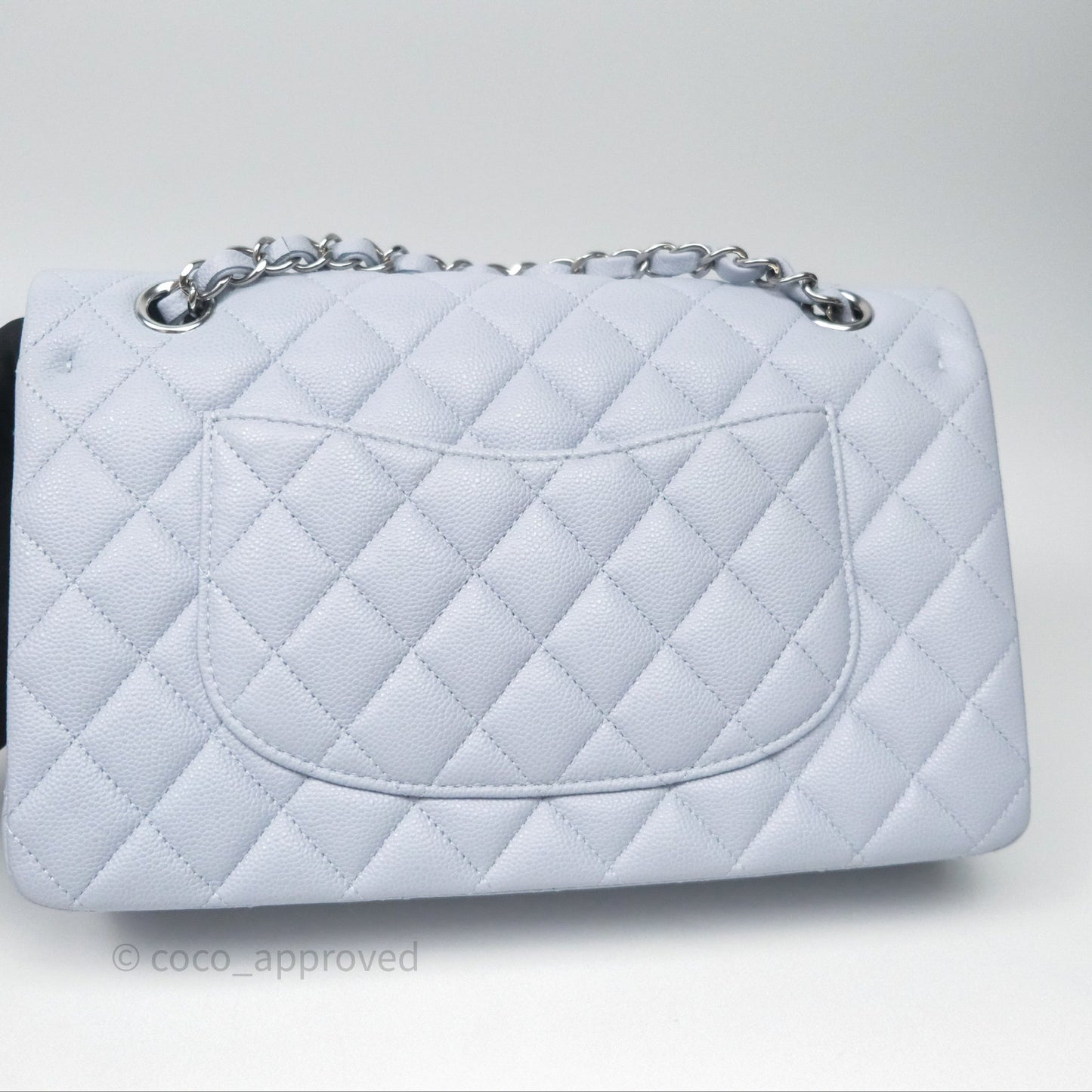 Chanel Classic M/L Medium Flap Light Blue Caviar Silver Hardware
