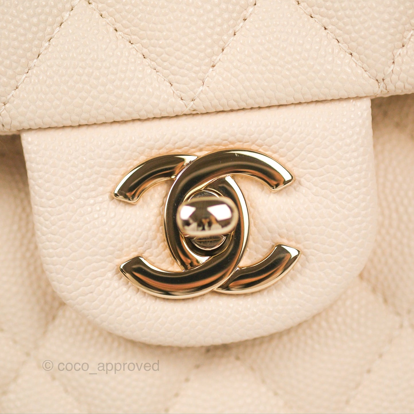 Chanel Small Classic Quilted Flap Light Ivory Beige Caviar Gold Hardware 20C