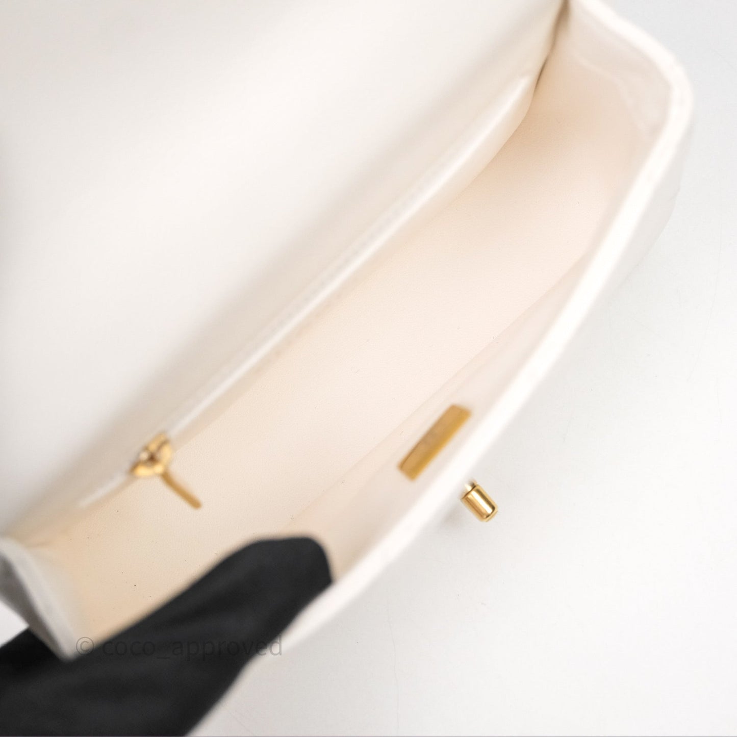 Chanel Mini Flap Bag Heart Adjustable Chain White Caviar Aged Gold Hardware