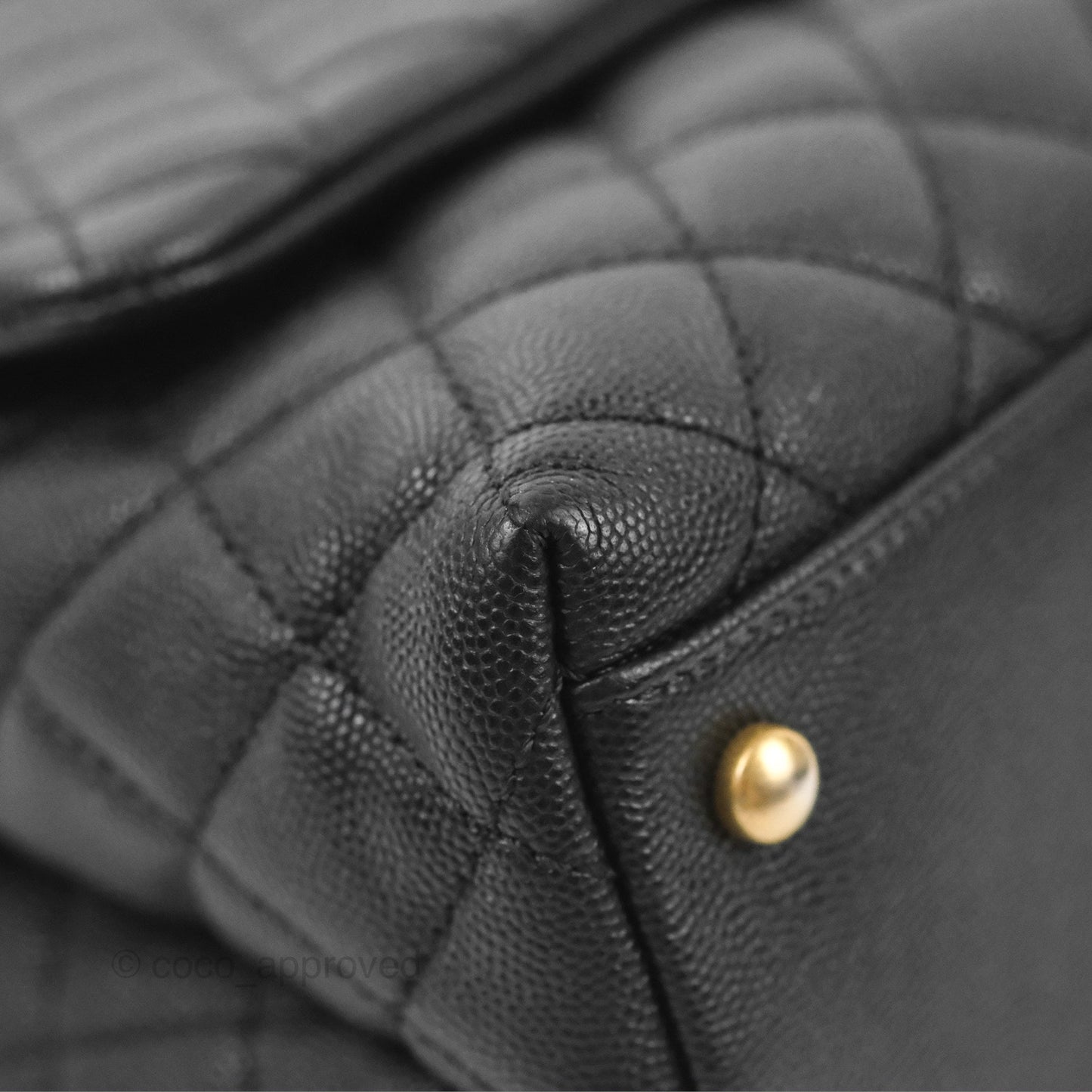 Chanel Medium Coco Handle Quilted Black Caviar Lizard Handle Gold Hardware