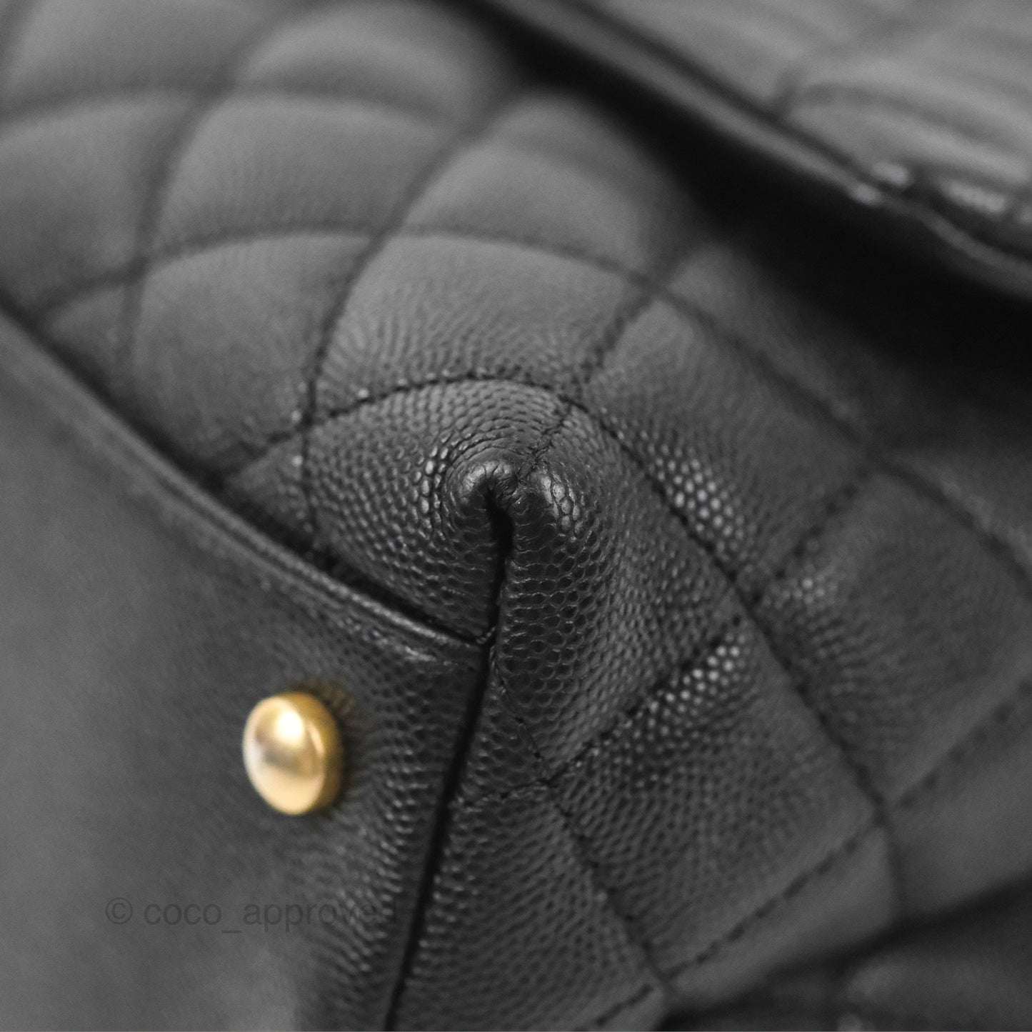 Chanel Medium Coco Handle Quilted Black Caviar Lizard Handle Gold Hardware