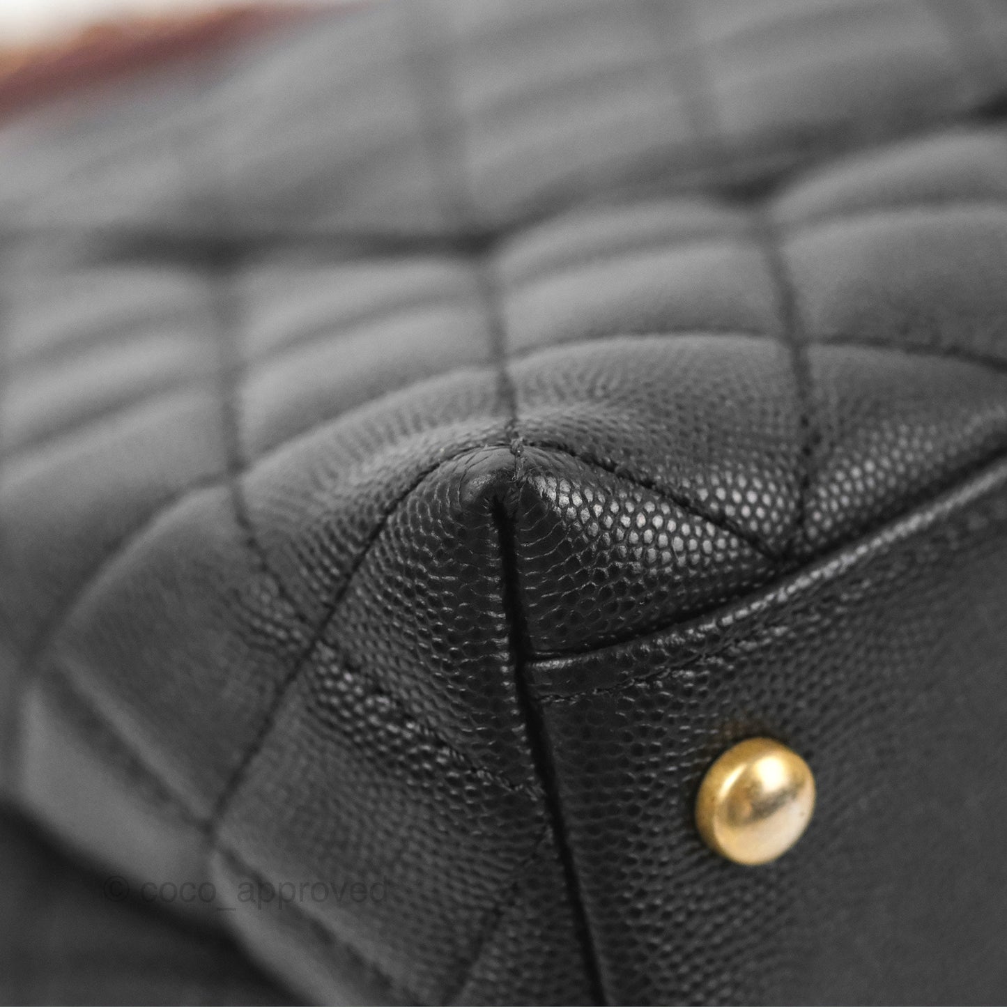 Chanel Medium Coco Handle Quilted Black Caviar Lizard Handle Gold Hardware