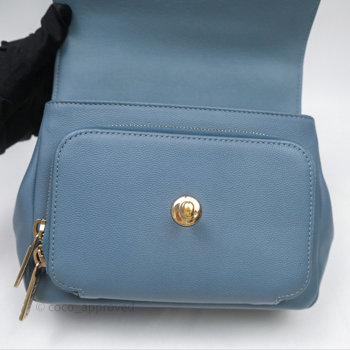 Chanel Caviar Quilted Small Business Affinity Flap Blue Gold Hardware