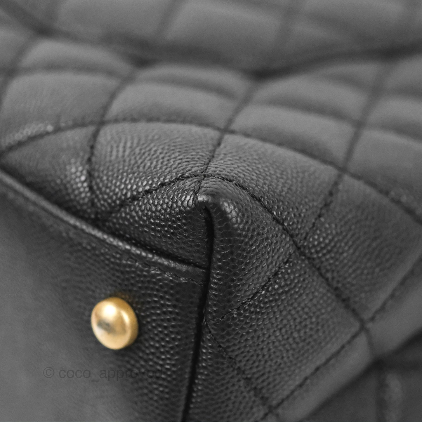 Chanel Medium Coco Handle Quilted Black Caviar Lizard Handle Gold Hardware