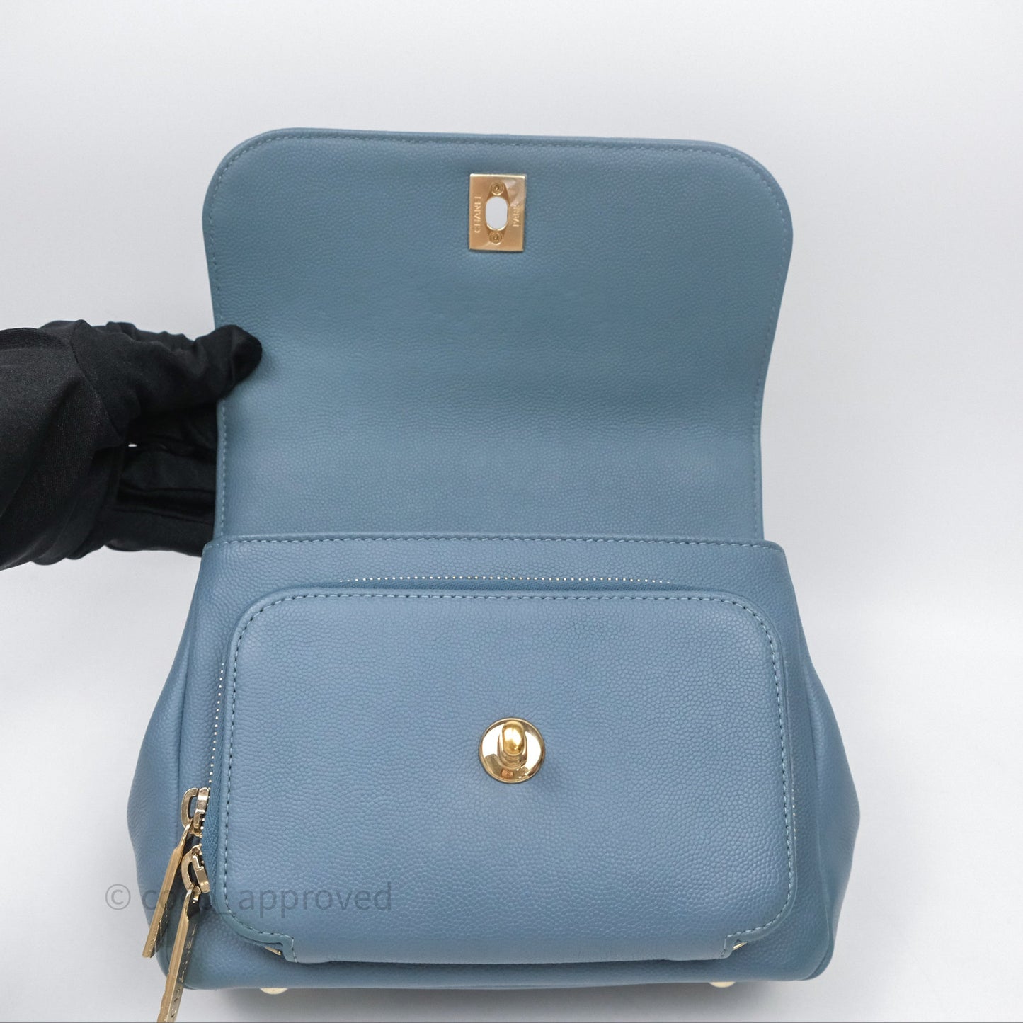 Chanel Caviar Quilted Small Business Affinity Flap Blue Gold Hardware