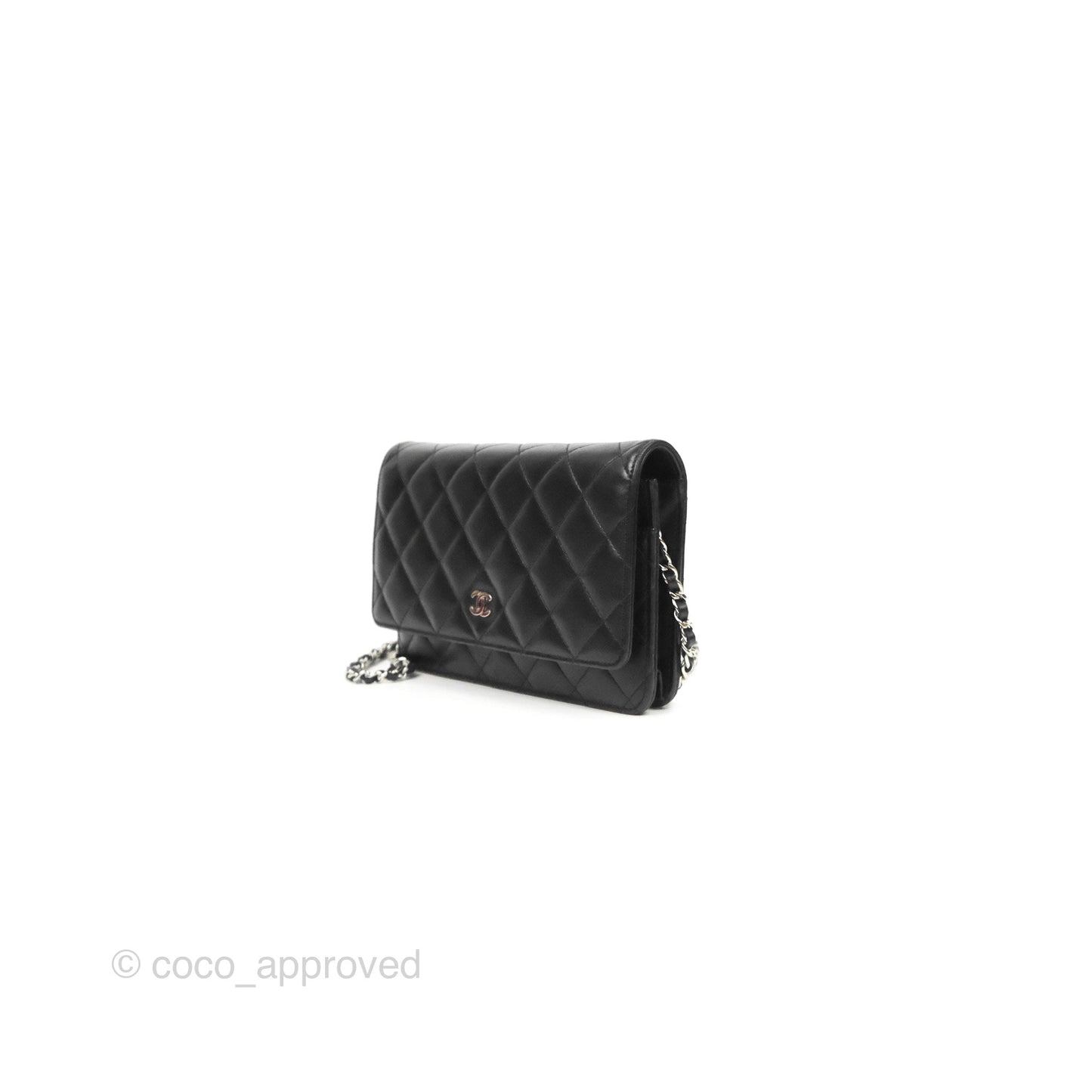 Chanel Quilted Classic Wallet on Chain WOC Black Lambskin Silver Hardware