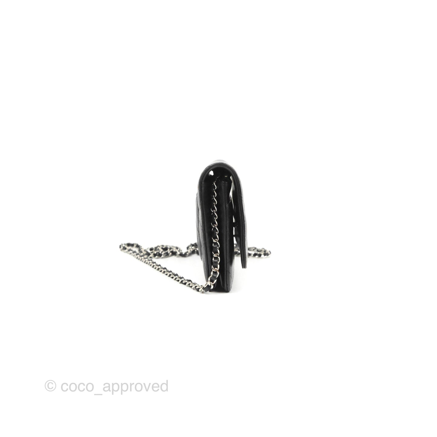 Chanel Quilted Classic Wallet on Chain WOC Black Lambskin Silver Hardware