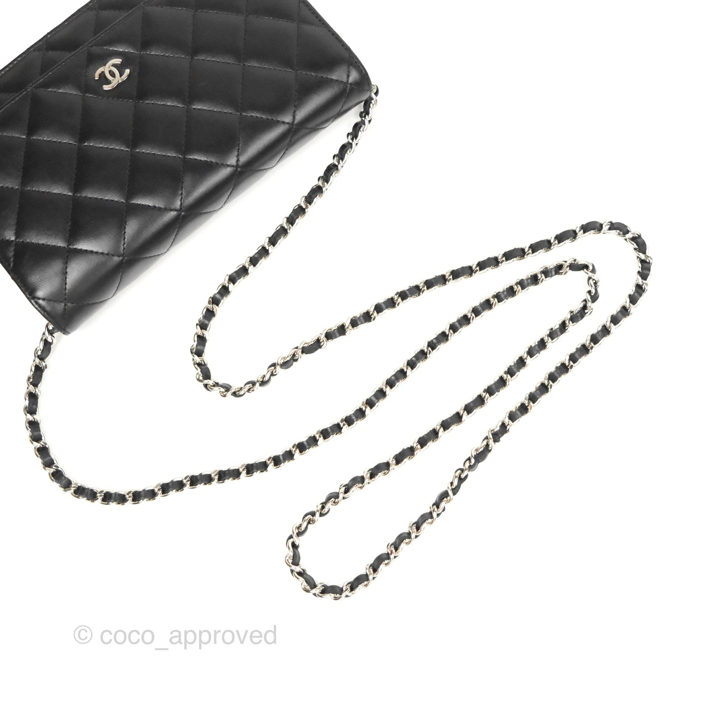 Chanel Quilted Classic Wallet on Chain WOC Black Lambskin Silver Hardware