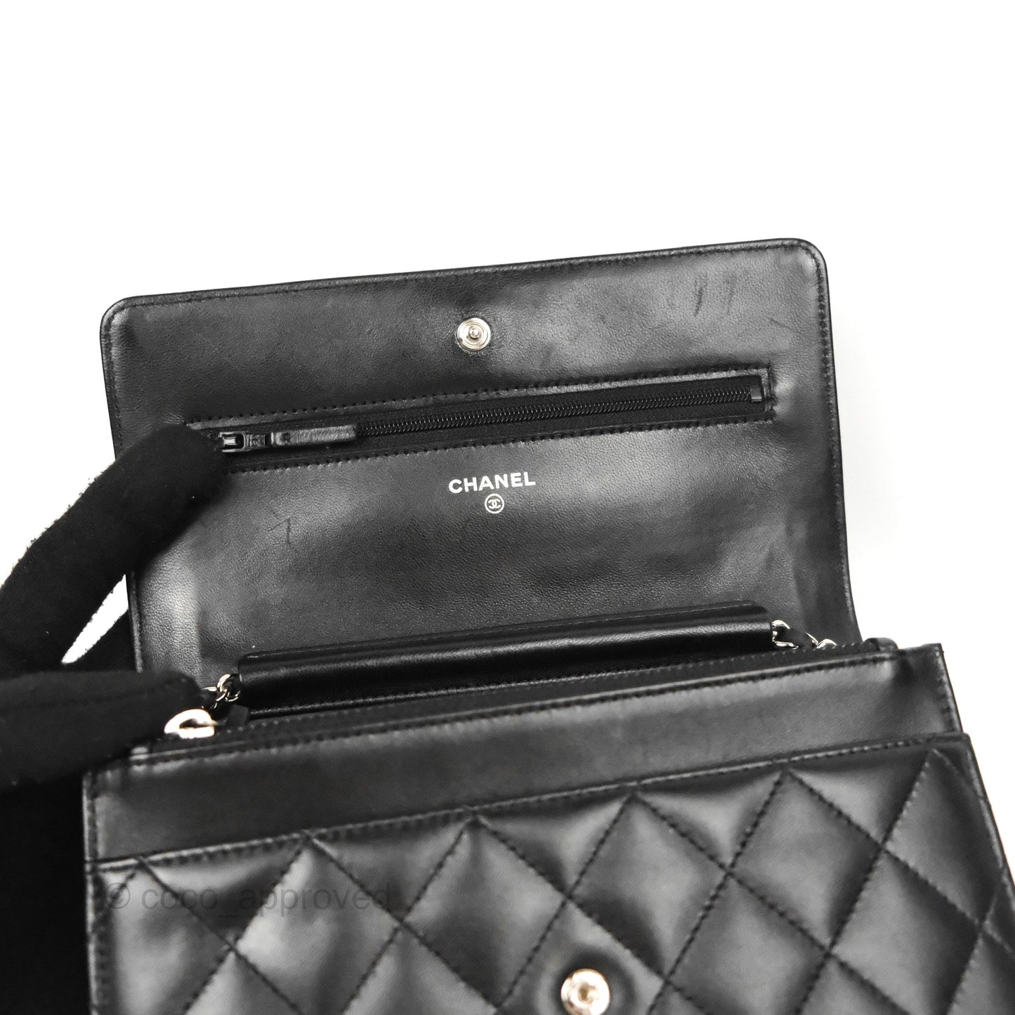Chanel Quilted Classic Wallet on Chain WOC Black Lambskin Silver Hardware