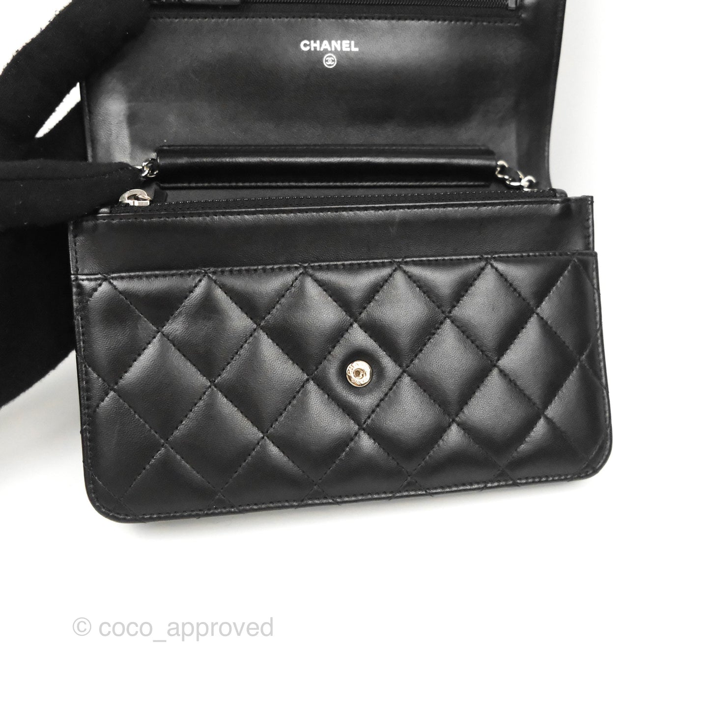 Chanel Quilted Classic Wallet on Chain WOC Black Lambskin Silver Hardware