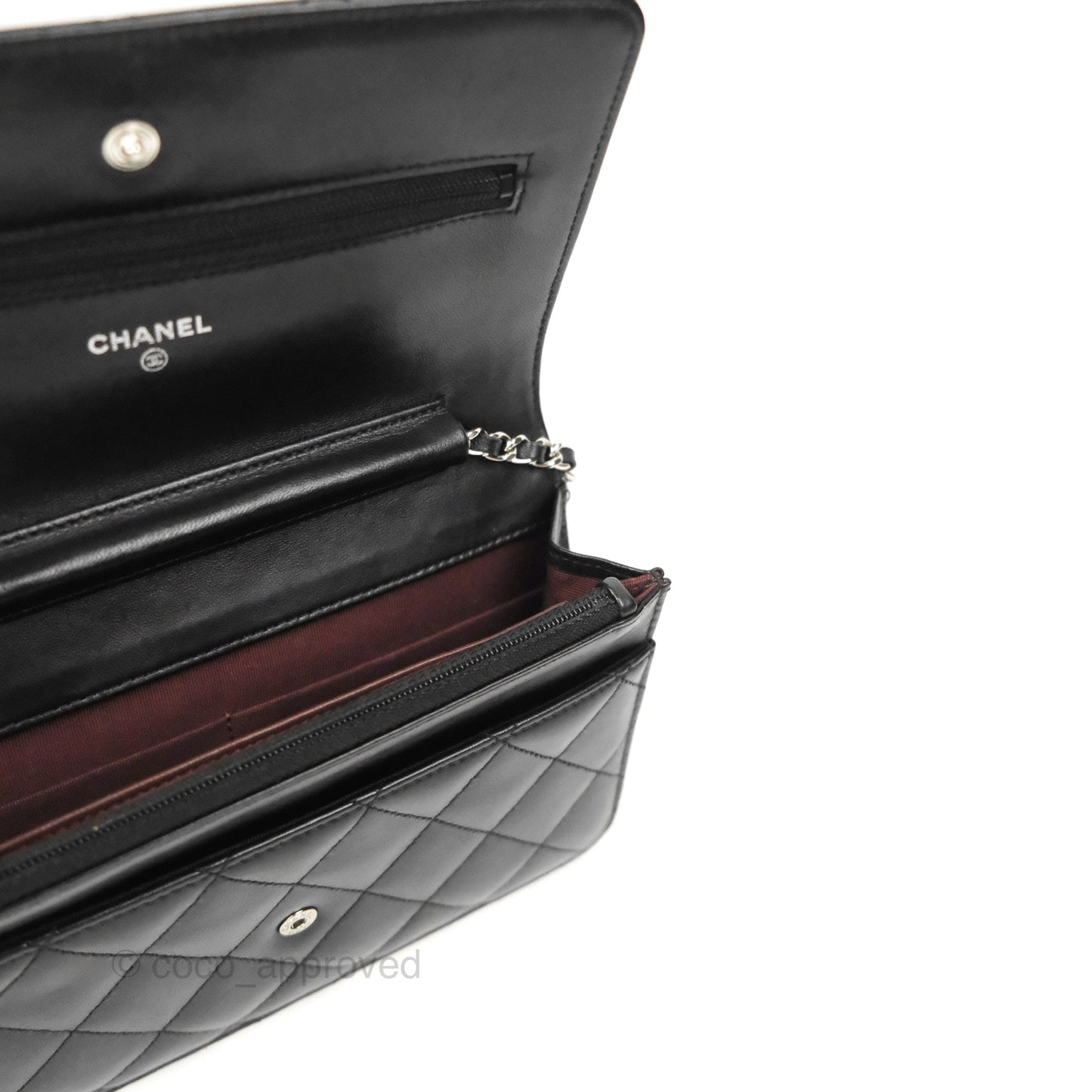 Chanel Quilted Classic Wallet on Chain WOC Black Lambskin Silver Hardware