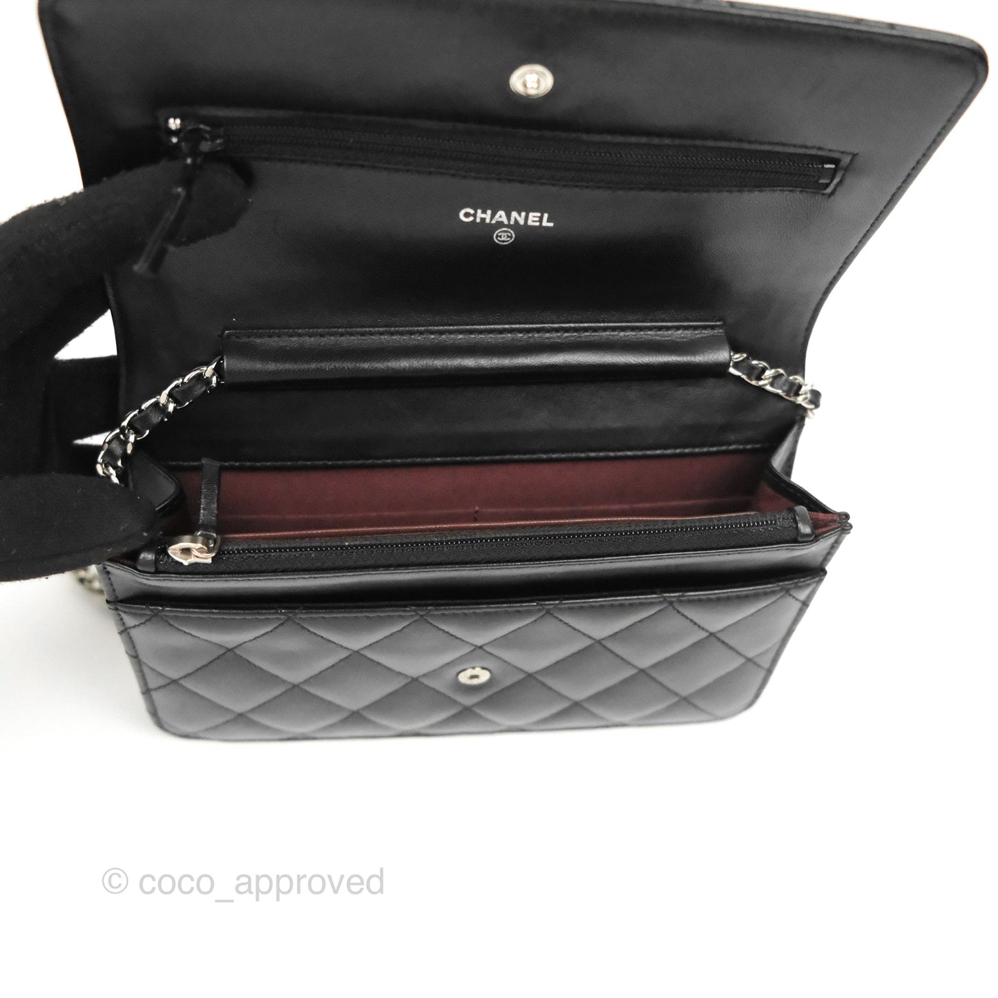 Chanel Quilted Classic Wallet on Chain WOC Black Lambskin Silver Hardware