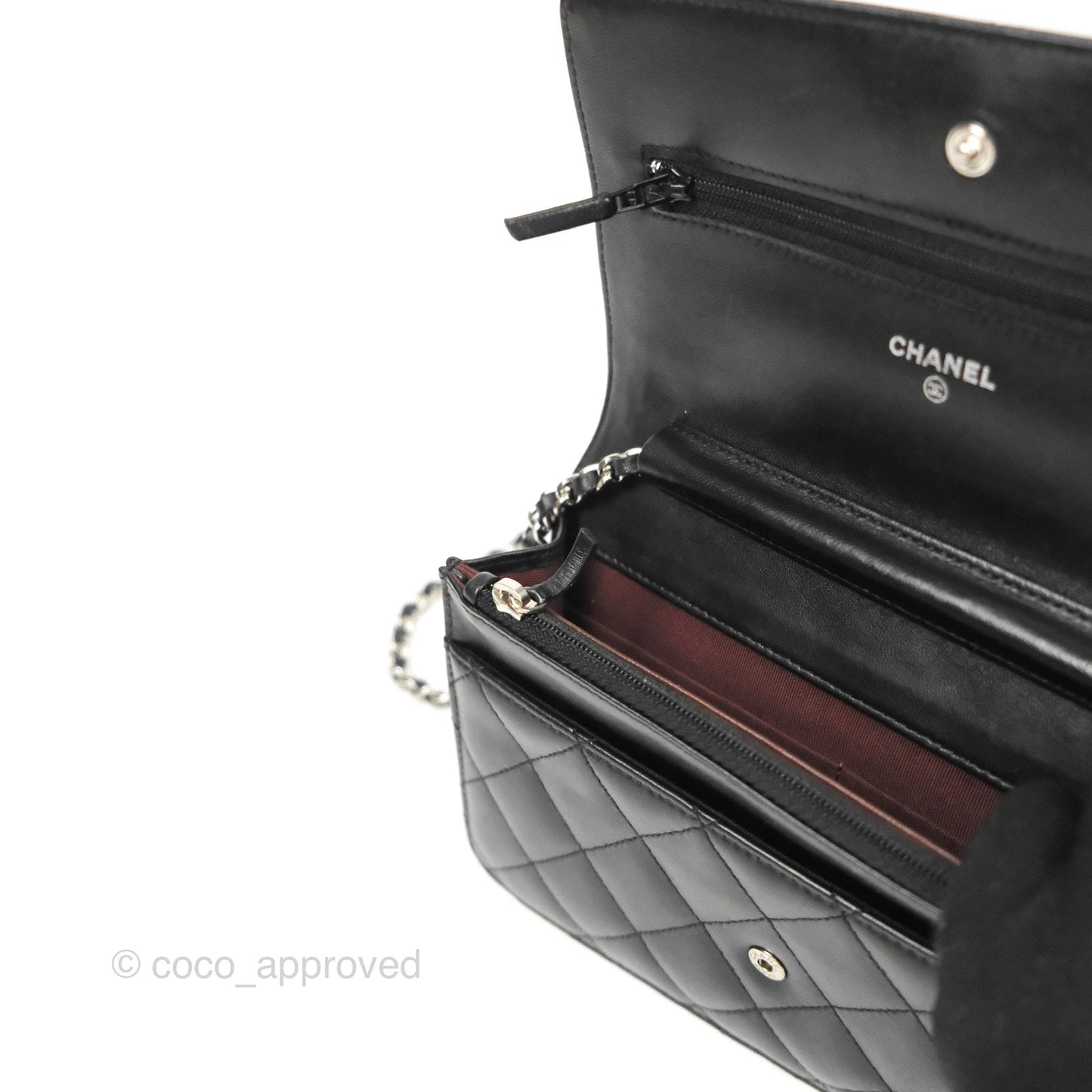Chanel Quilted Classic Wallet on Chain WOC Black Lambskin Silver Hardware