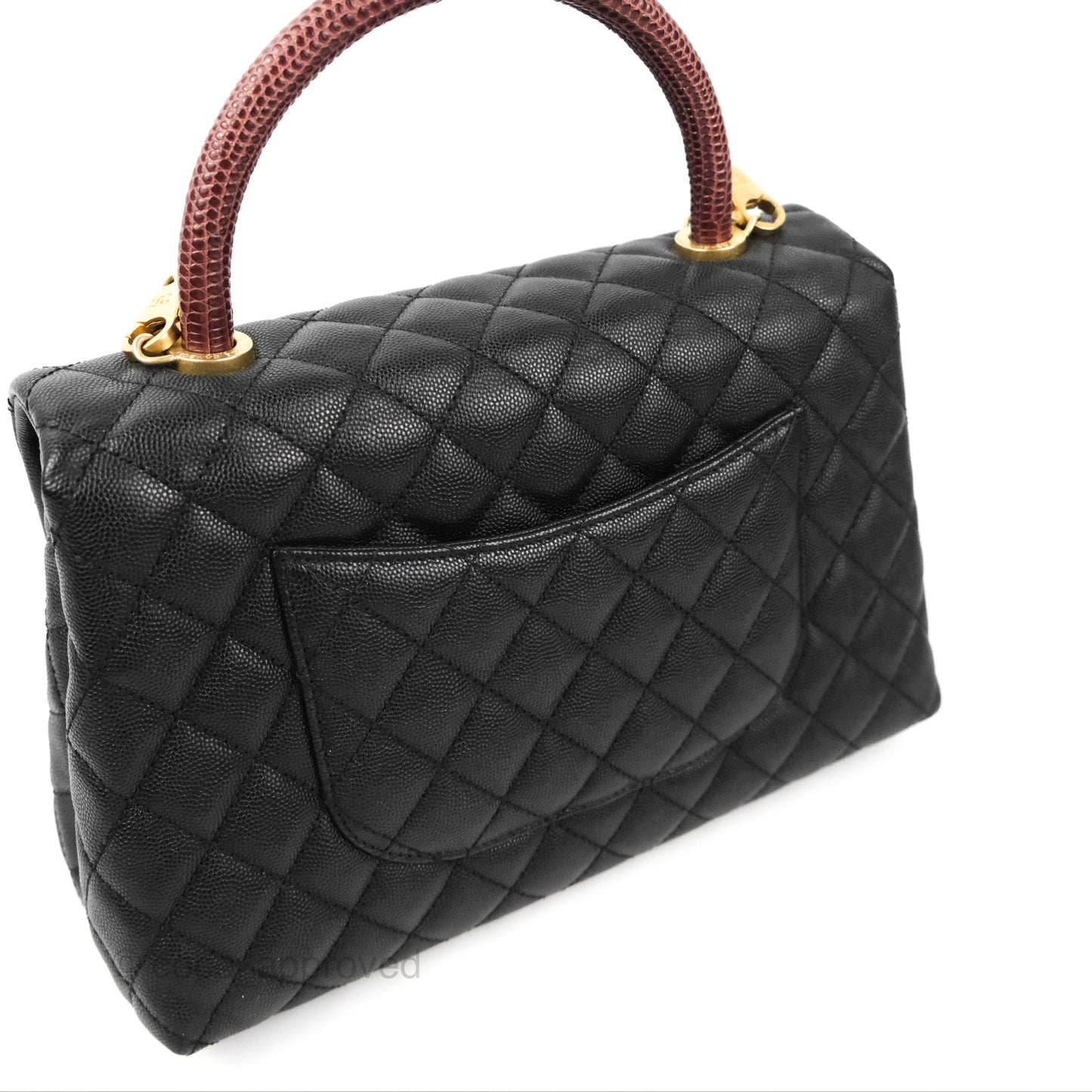 Chanel Medium Coco Handle Quilted Black Caviar Lizard Handle Gold Hardware