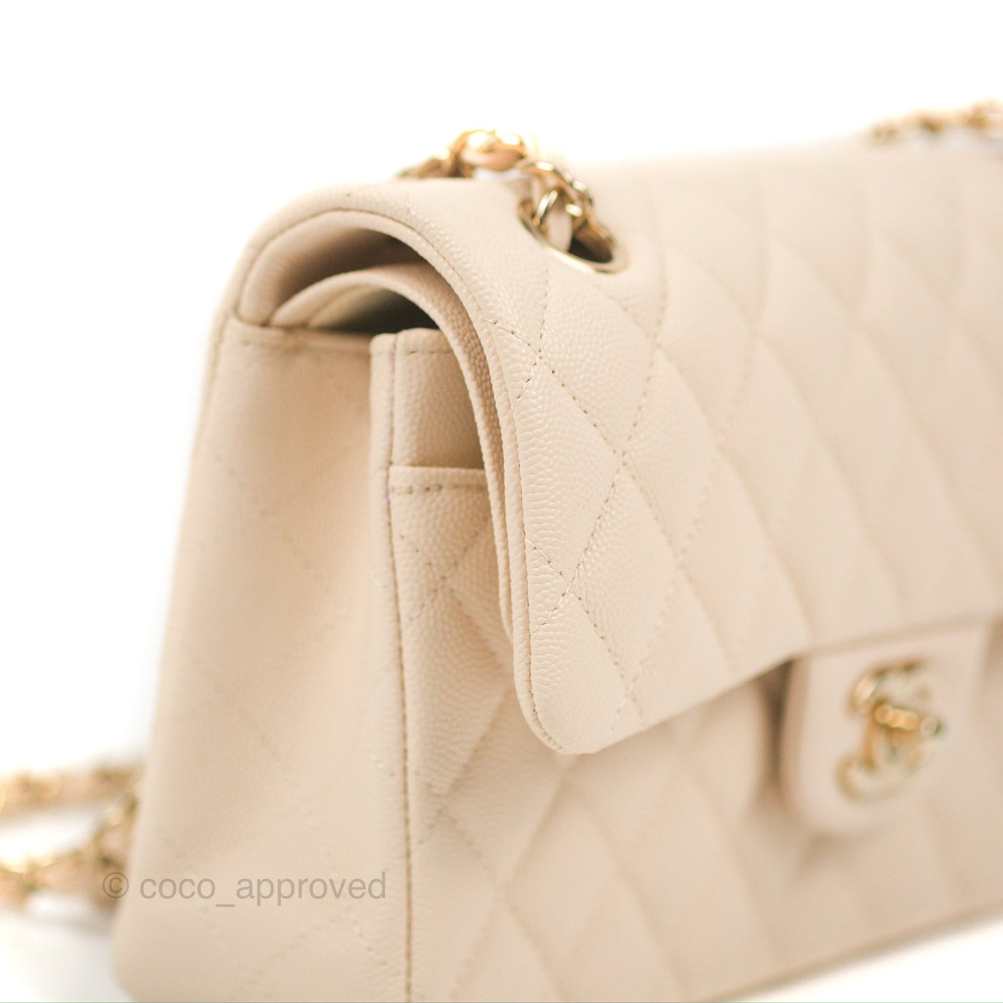 Chanel Small Classic Quilted Flap Light Ivory Beige Caviar Gold Hardware 20C