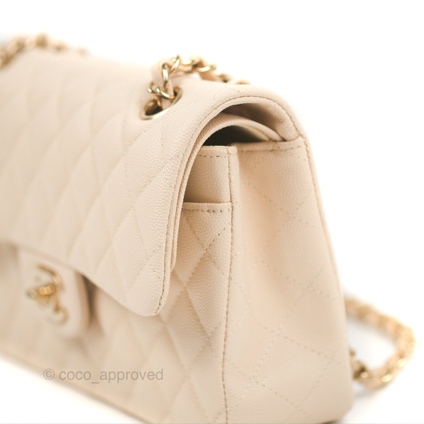 Chanel Small Classic Quilted Flap Light Ivory Beige Caviar Gold Hardware 20C
