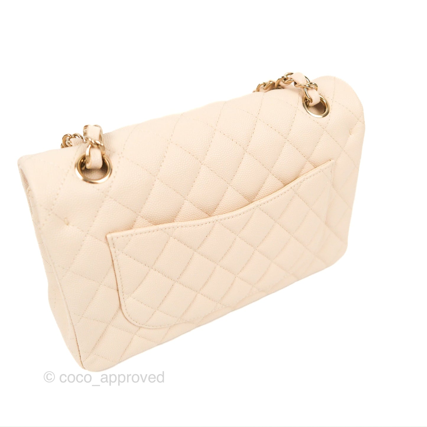 Chanel Small Classic Quilted Flap Light Ivory Beige Caviar Gold Hardware 20C