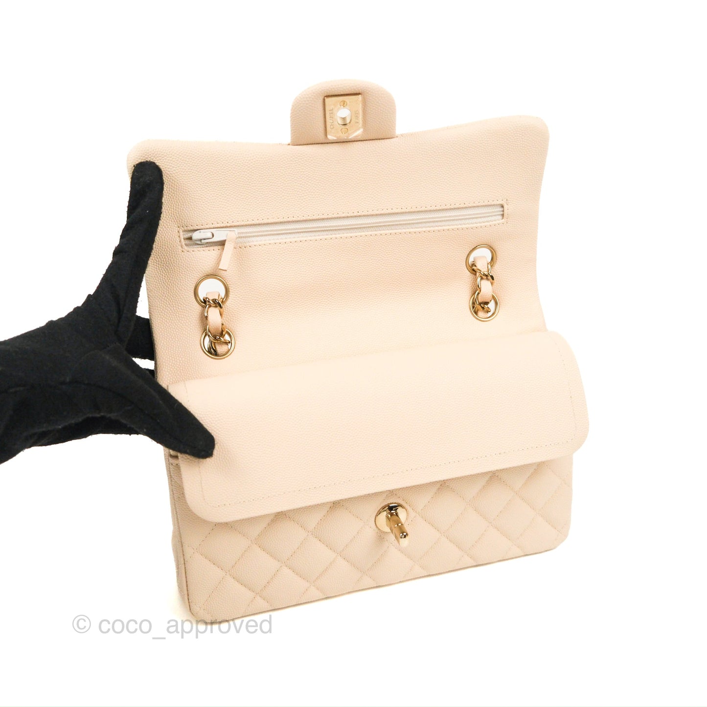 Chanel Small Classic Quilted Flap Light Ivory Beige Caviar Gold Hardware 20C