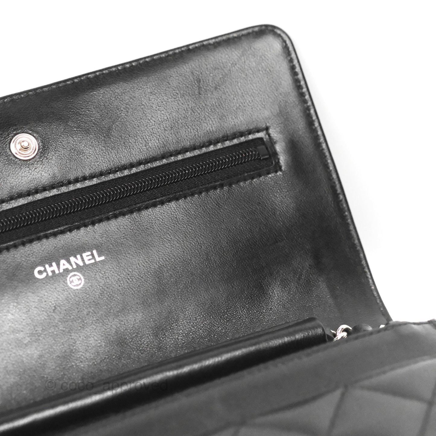 Chanel Quilted Classic Wallet on Chain WOC Black Lambskin Silver Hardware
