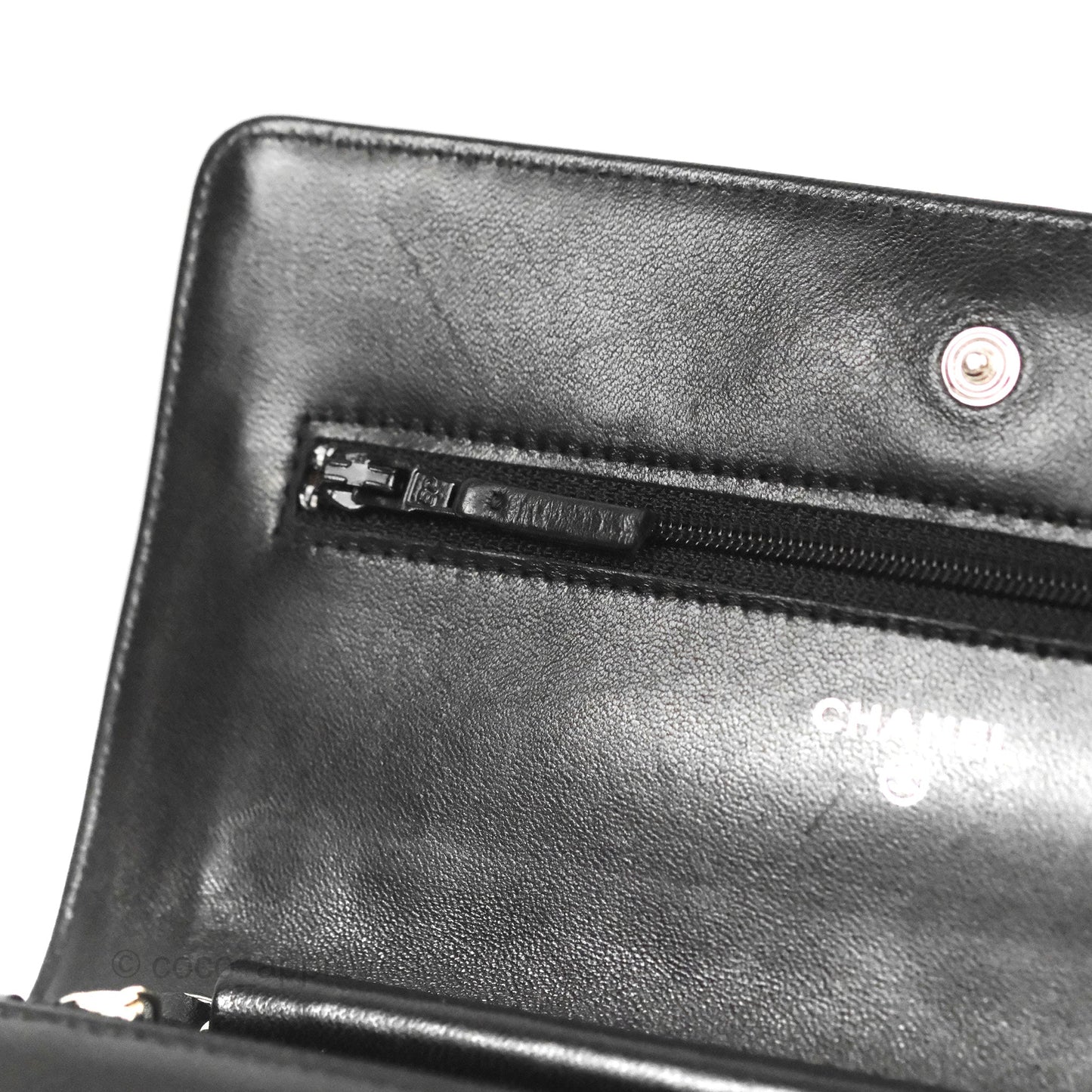 Chanel Quilted Classic Wallet on Chain WOC Black Lambskin Silver Hardware