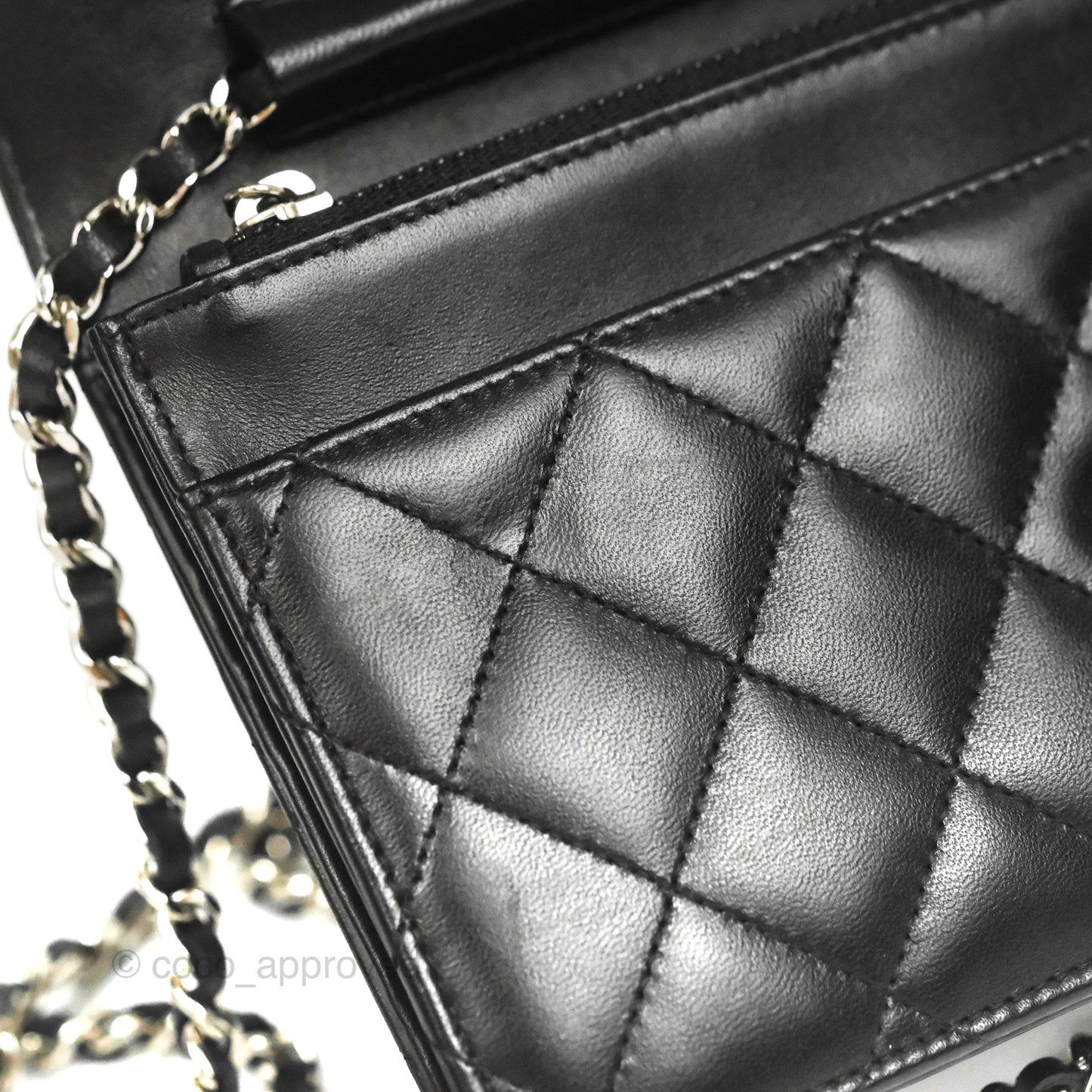 Chanel Quilted Classic Wallet on Chain WOC Black Lambskin Silver Hardware