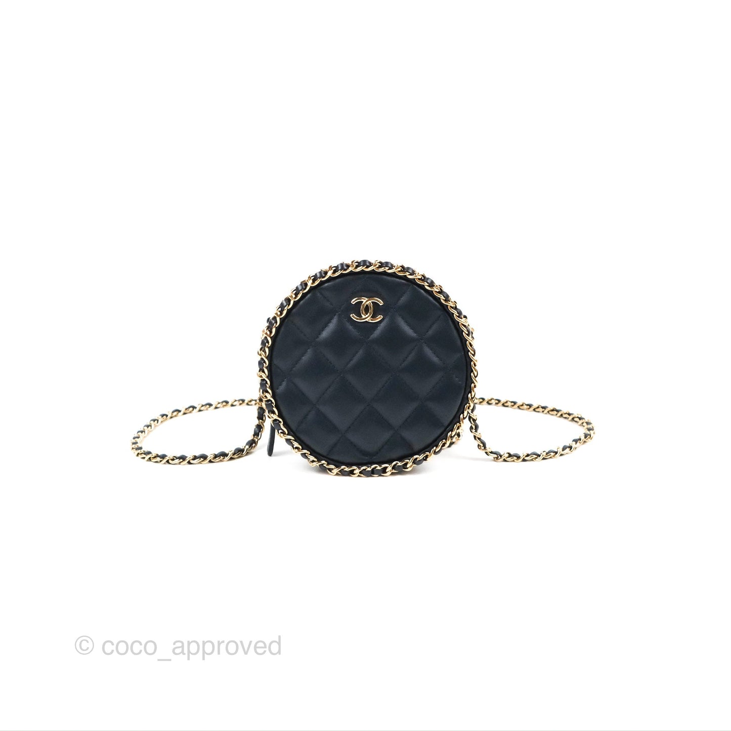Chanel Quilted Chain Around Circle Bag Dark Navy Lambskin Gold Hardware
