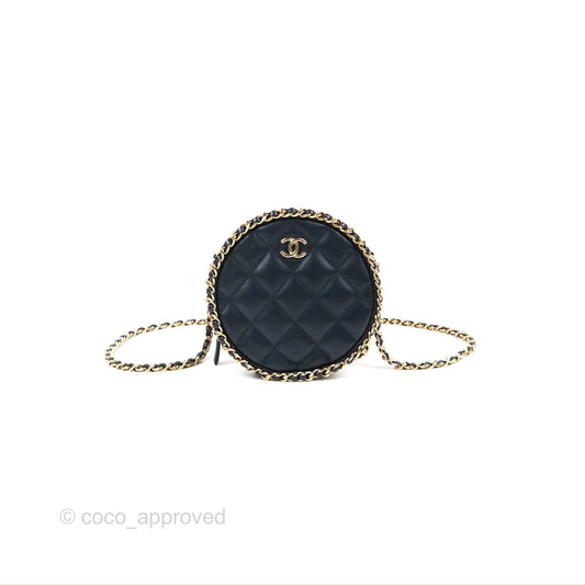 Chanel Quilted Chain Around Circle Bag Dark Navy Lambskin Gold Hardware