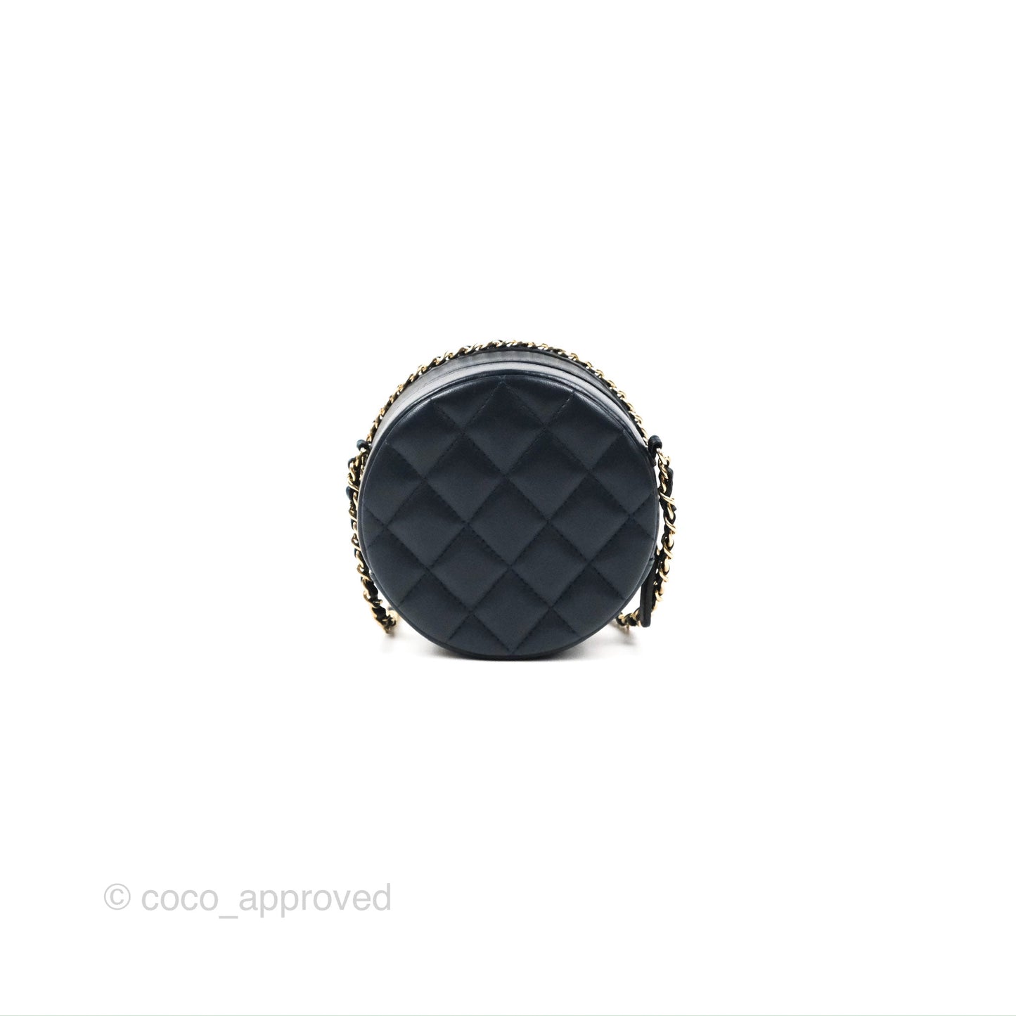 Chanel Quilted Chain Around Circle Bag Dark Navy Lambskin Gold Hardware