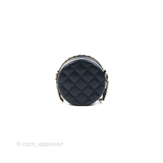 Chanel Quilted Chain Around Circle Bag Dark Navy Lambskin Gold Hardware