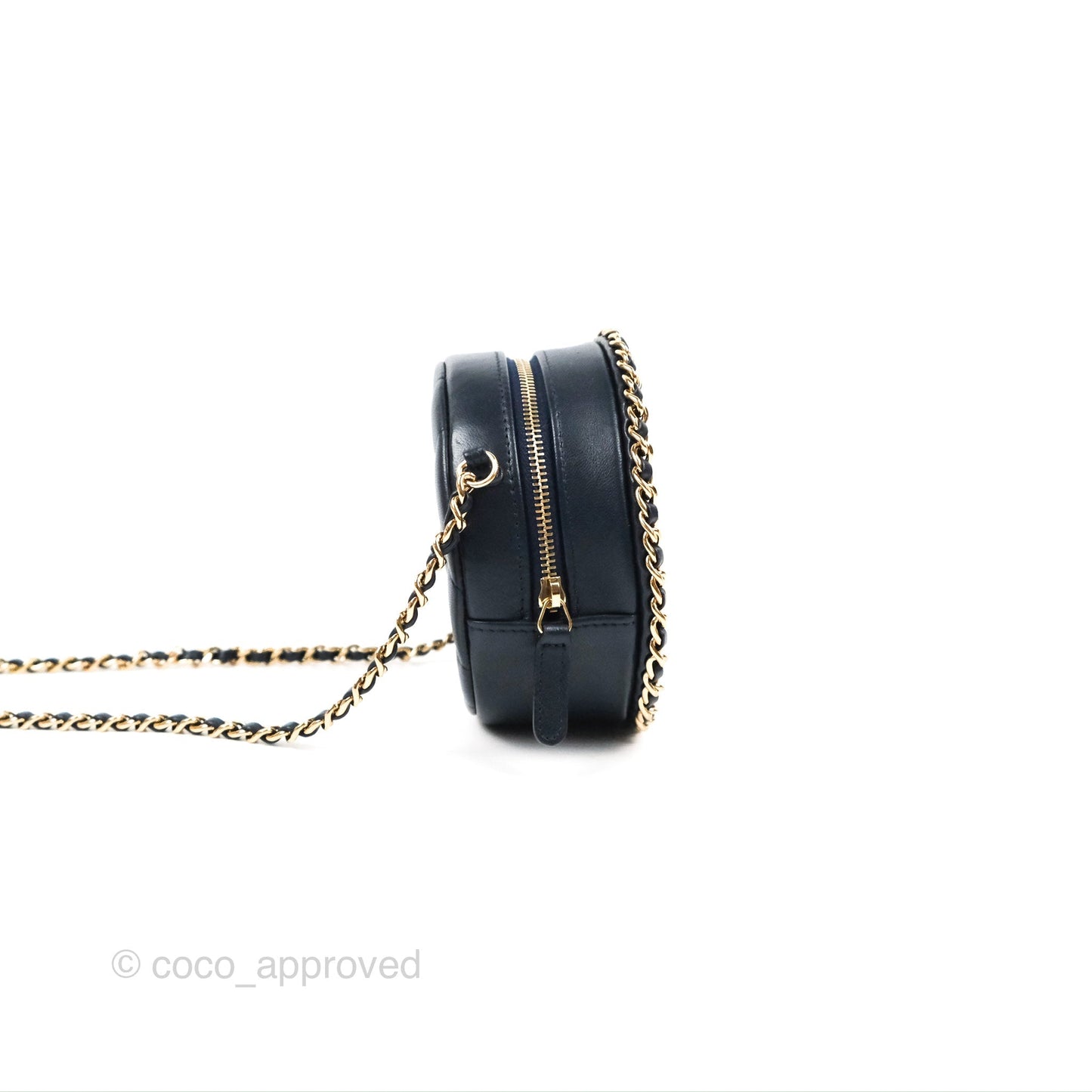 Chanel Quilted Chain Around Circle Bag Dark Navy Lambskin Gold Hardware