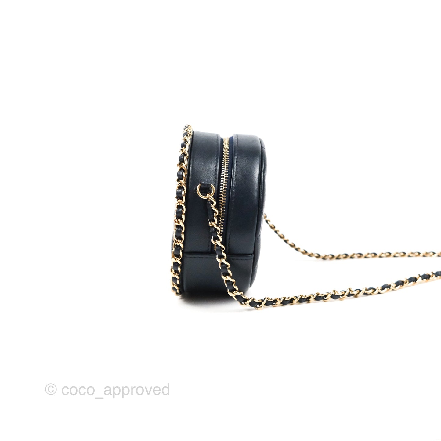 Chanel Quilted Chain Around Circle Bag Dark Navy Lambskin Gold Hardware
